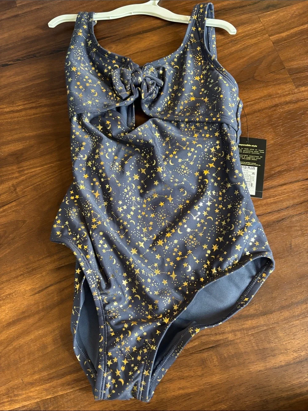 Girls Sparkle Navy One-Piece Swimsuit with Bow